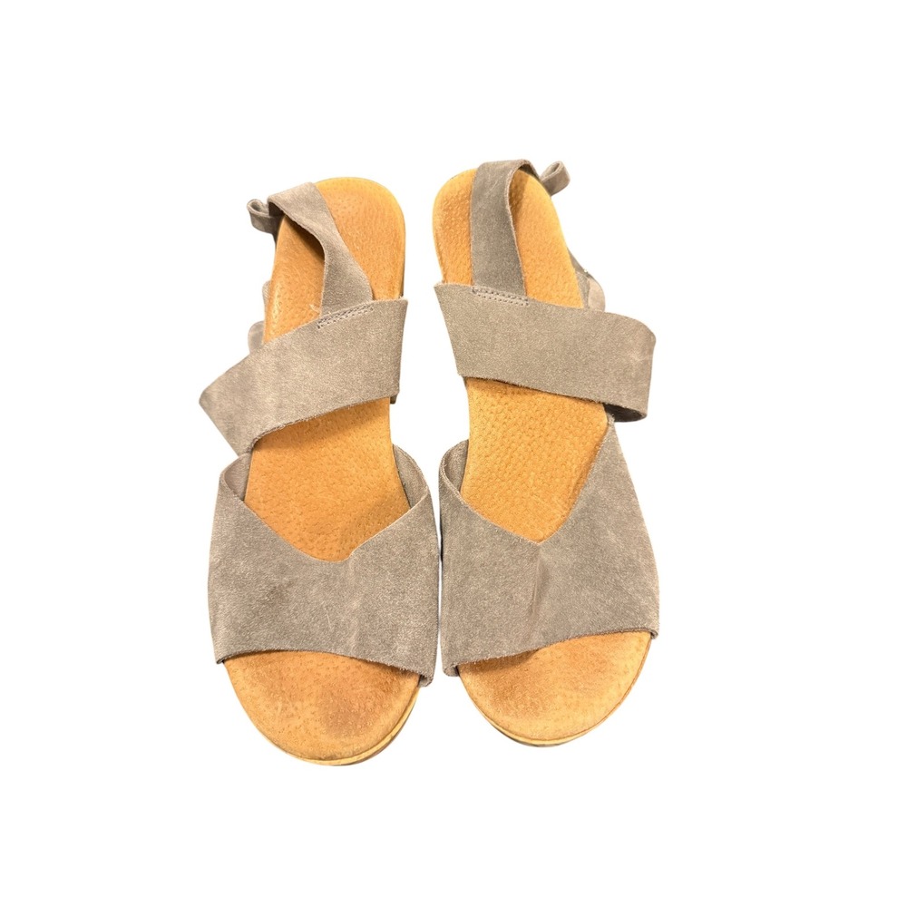 Free People Wood Wedge Platform Sandals Womens 38 Grey Good Suede Slingback
